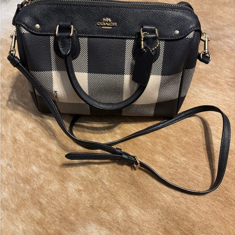 Coach Navy and Cream Satchel with Gold Hardware